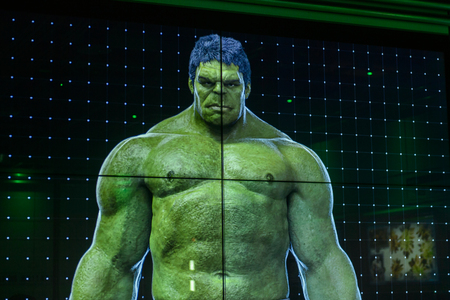 LAS VEGAS, NV, USA - SEP 20, 2017: Hulk on the screen at the Avengers Station complex in Las Vegas.のeditorial素材