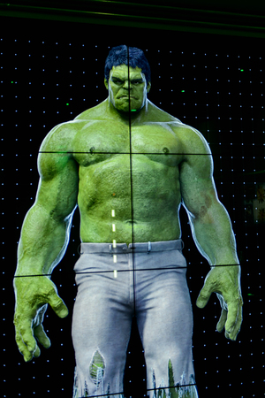 LAS VEGAS, NV, USA - SEP 20, 2017: Hulk on the screen at the Avengers Station complex in Las Vegas.のeditorial素材