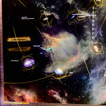 LAS VEGAS, NV, USA - SEP 20, 2017: Planets on the screen of Thor room at the Avengers Station...