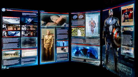 LAS VEGAS, NV, USA - SEP 20, 2017: Captain America's images on the screen at the  Avengers Station...