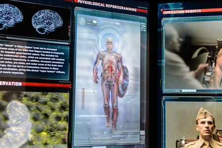 LAS VEGAS, NV, USA - SEP 20, 2017: Captain America's images on the screen at the  Avengers Station...