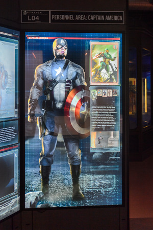 LAS VEGAS, NV, USA - SEP 20, 2017: Captain America's images on the screen at the  Avengers Station complex in Las Vegas.のeditorial素材