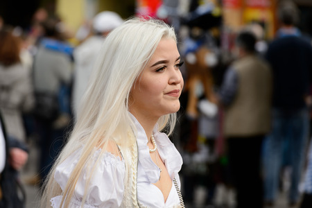 MUNICH, GERMANY - OCT 2, 2017: Unidentified girl at the Octoberfest,  the world's largest festivalのeditorial素材