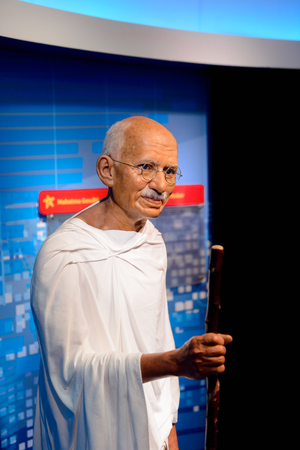 VIENNA, AUSTRIA - OCT 4, 2017: Mahatma Gandhi, the leader of the Indian independence movement against British rule, Madame Tussauds wax museum in Vienna.のeditorial素材