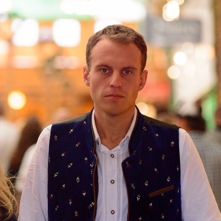 MUNICH, GERMANY - OCT 2, 2017: Unidentified man in traditional Bavarian costume at the Octoberfest,  the world's largest festivalのeditorial素材