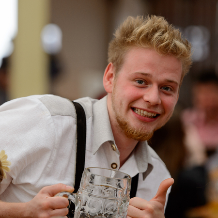 MUNICH, GERMANY - OCT 2, 2017: Unidentified boy in traditional Bavarian costume at the Octoberfest,  the world's largest festivalのeditorial素材
