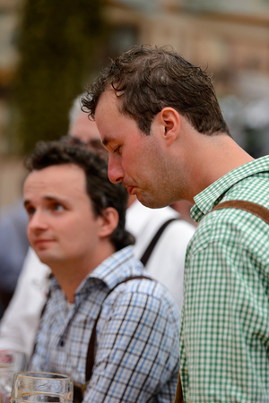 MUNICH, GERMANY - OCT 2, 2017: Unidentified man at the Octoberfest,  the world's largest festivalのeditorial素材