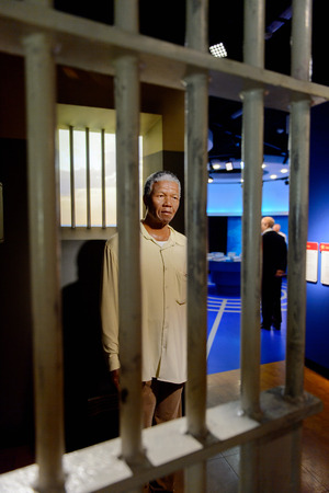 VIENNA, AUSTRIA - OCT 4, 2017: Nelson Rolihlahla Mandela in prison, President of South Africa, Madame Tussauds wax museum in Vienna.のeditorial素材