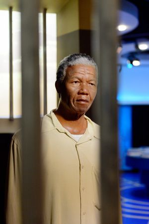 VIENNA, AUSTRIA - OCT 4, 2017: Nelson Rolihlahla Mandela in prison, President of South Africa, Madame Tussauds wax museum in Vienna.のeditorial素材