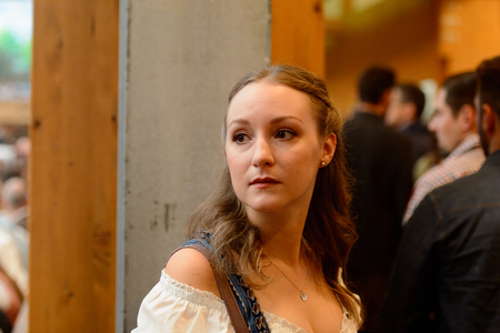 MUNICH, GERMANY - OCT 2, 2017: Unidentified girl in traditional Bavarian costume at the Octoberfest,  the world's largest festivalのeditorial素材