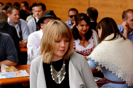 MUNICH, GERMANY - OCT 2, 2017: Unidentified girl at the Octoberfest,  the world's largest festivalのeditorial素材