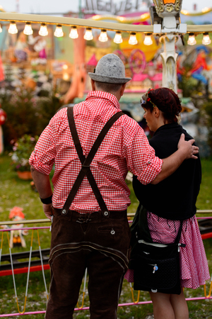 MUNICH, GERMANY - OCT 2, 2017: Unidentified man in traditional Bavarian costume at the Octoberfest,  the world's largest festivalのeditorial素材