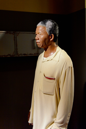 VIENNA, AUSTRIA - OCT 4, 2017: Nelson Rolihlahla Mandela in prison, President of South Africa, Madame Tussauds wax museum in Vienna.のeditorial素材