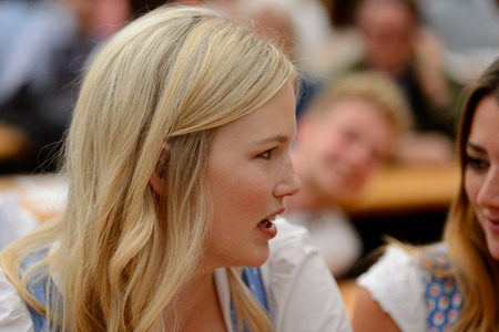 MUNICH, GERMANY - OCT 2, 2017: Unidentified beautiful girl at the Octoberfest,  the world's largest festivalのeditorial素材