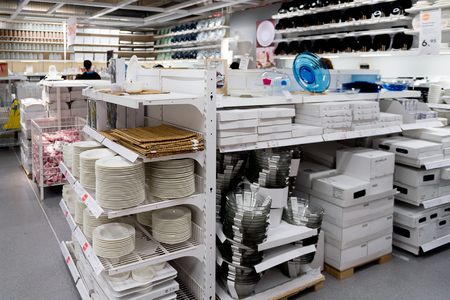 LUGANO, SWITZERLAND -NOV 4, 2017: Plates in the IKEA shop in Lugano, Switzerland. The company was found in Sweden in 1943のeditorial素材