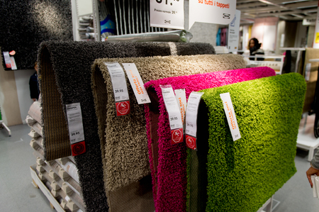 LUGANO, SWITZERLAND -NOV 4, 2017: Carpets in the IKEA shop in Lugano, Switzerland. The company was found in Sweden in 1943のeditorial素材