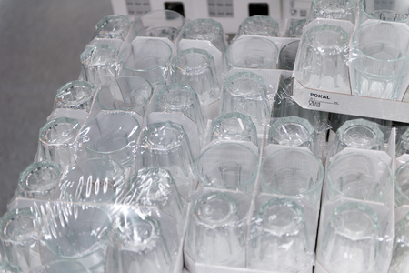 LUGANO, SWITZERLAND -NOV 4, 2017: Glasses in the IKEA shop in Lugano, Switzerland. The company was found in Sweden in 1943のeditorial素材