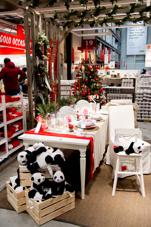 LUGANO, SWITZERLAND -NOV 4, 2017: Christmas panda in the IKEA shop in Lugano, Switzerland. The company was found in Sweden in 1943のeditorial素材