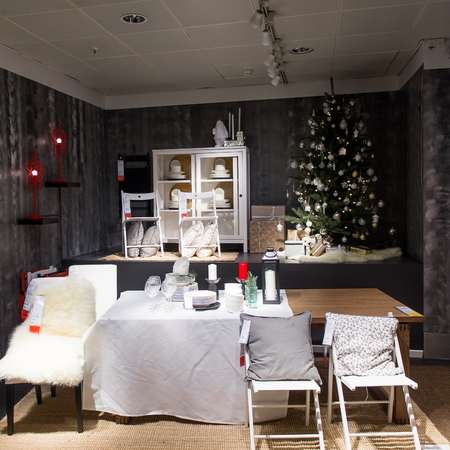 LUGANO, SWITZERLAND -NOV 4, 2017: Christmas table, IKEA shop in Lugano, Switzerland. The company was found in Sweden in 1943のeditorial素材