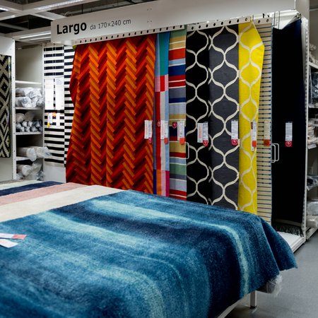 LUGANO, SWITZERLAND -NOV 4, 2017: Carpets in the IKEA shop in Lugano, Switzerland. The company was found in Sweden in 1943のeditorial素材