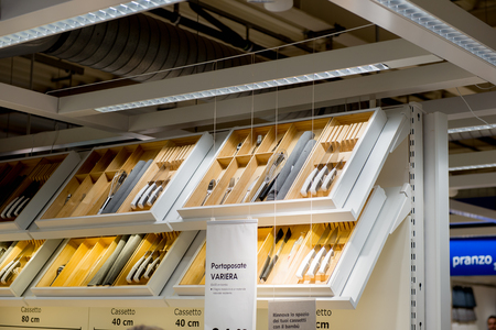 LUGANO, SWITZERLAND -NOV 4, 2017: Knives in the IKEA shop in Lugano, Switzerland. The company was found in Sweden in 1943のeditorial素材