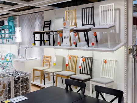 LUGANO, SWITZERLAND -NOV 4, 2017: Chairs in the IKEA shop in Lugano, Switzerland. The company was found in Sweden in 1943のeditorial素材