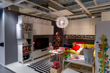 LUGANO, SWITZERLAND -NOV 4, 2017: Christmas living room, IKEA shop in Lugano, Switzerland. The company was found in Sweden in 1943のeditorial素材