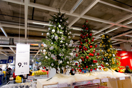 LUGANO, SWITZERLAND -NOV 4, 2017: Christmas tree in the IKEA shop in Lugano, Switzerland. The company was found in Sweden in 1943のeditorial素材