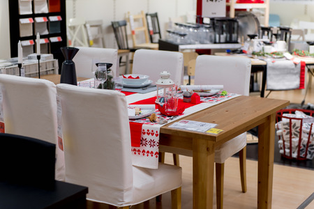 LUGANO, SWITZERLAND -NOV 4, 2017: Tables in the IKEA shop in Lugano, Switzerland. The company was found in Sweden in 1943のeditorial素材