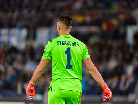 ROME - NOV 8, 2018: Thomas Strakosha 1. SS Lazio - Olympique Marseille. UEFA Europe League. Stadio...