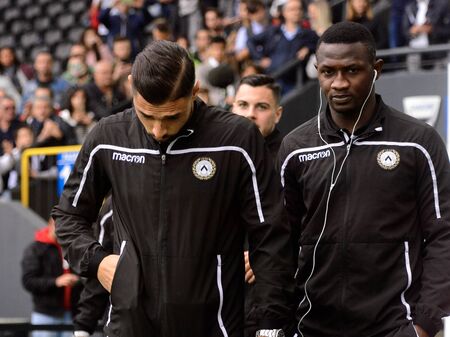UDINE, ITALY - OCT 6, 2018: Udinese player before the match. Udinese - Juventus. Dacia Arena stadium. Serie A TIMのeditorial素材
