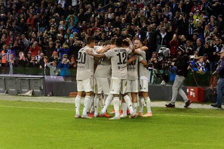 UDINE, ITALY - OCT 6, 2018: Juventus celebrates a goal. Udinese - Juventus. Dacia Arena stadium. Serie A TIMのeditorial素材