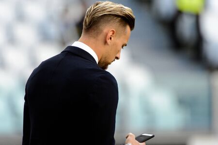 TURIN - OCT 20, 2018:  97 Ionut Radu wears suit.  Juventus F.C. - Genoa C.F.C. Alliaz Stadium. Italian league Serie A.のeditorial素材