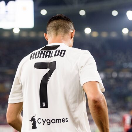 TURIN - OCT 20, 2018:  Cristiano Ronaldo from behind. Juventus F.C. - Genoa C.F.C. Alliaz Stadium. Italian league Serie A.のeditorial素材