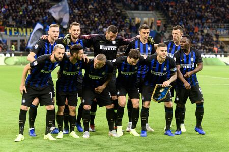 MILAN - OCT 21, 2018: Inter team portrait before match. FC Internazionale - AC Milan. San Siro stadium. Italian league Serie A.のeditorial素材