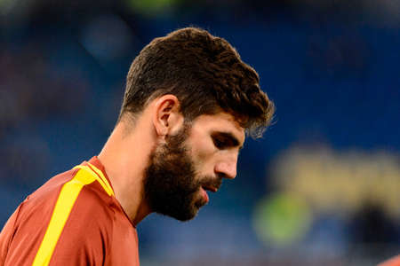 ROME - OCT 23, 2018: Federico Fazio 20 close up portrait. AS Roma - CSKA Moscow. UEFA Champions league. Matchday 4. Stadio Olimpicoのeditorial素材