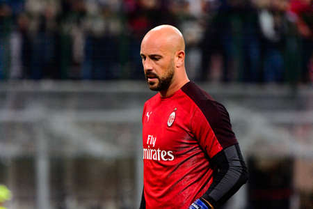 MILAN - OCT 25, 2018: Jose Pepe Reina 25 portrait. AC Milan - Betis. UEFA Europe League. Giuseppe...