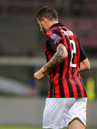 MILAN - OCT 25, 2018: Davide Calabria 2. AC Milan - Betis. UEFA Europe League. Giuseppe Meazza stadium.のeditorial素材