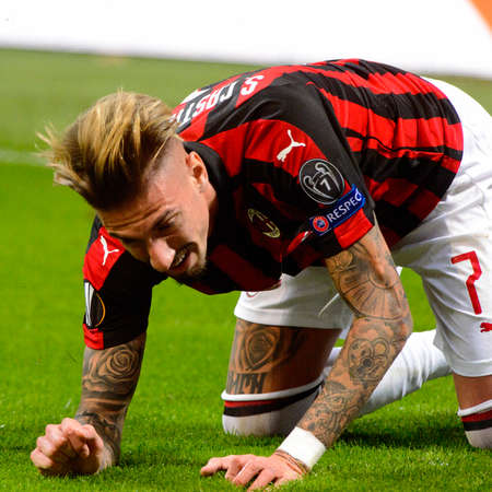 MILAN - OCT 25, 2018: Samu Castillejo 7. AC Milan - Betis. UEFA Europe League. Giuseppe Meazza stadium.のeditorial素材