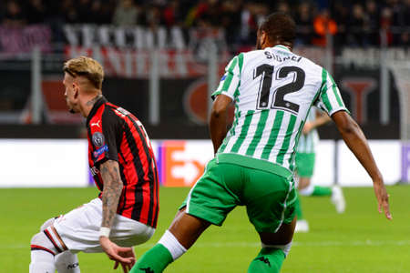 MILAN - OCT 25, 2018: Sidnei 12. AC Milan - Betis. UEFA Europe League. Giuseppe Meazza stadium.のeditorial素材