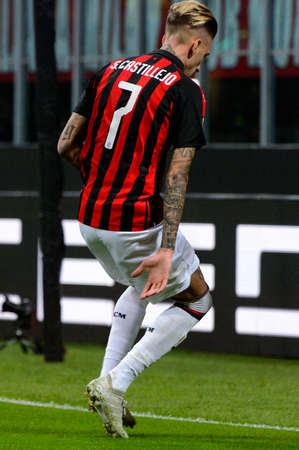 MILAN - OCT 25, 2018: Samu Castillejo 7. AC Milan - Betis. UEFA Europe League. Giuseppe Meazza stadium.のeditorial素材