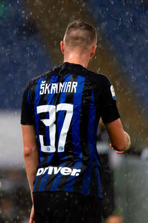 ROME - OCT 29, 2018: Milan Skriniar 37 in action under the rain. SS Lazio - FC Internazionale...