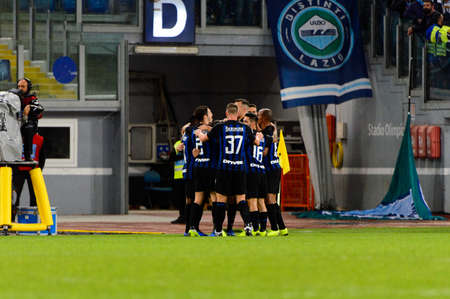 ROME - OCT 29, 2018: Mauro Icardi 9 celebrates the goal. SS Lazio - FC Internazionale Milano. Serie A TIM. Stadio Olimpico.のeditorial素材