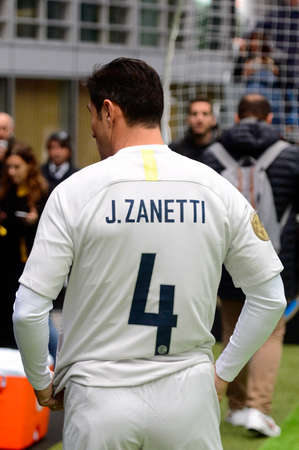 Milan - Nov 6. 2018: Javier Zanetti from behind. Friendly match Inter Forever - Barca Legends