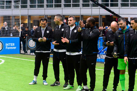 Milan - Nov 6, 2018: Inter legendary playes Friendly match Inter Forever - Barca Legends