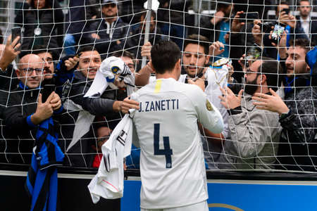 Milan - Nov 6. 2018: Javier Zanetti gives autographs to the fans. Friendly match Inter Forever -...
