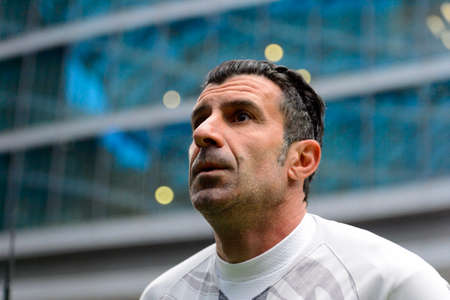 Milan - Nov 6, 2018: Luis Figo portrait. Friendly match Inter Forever - Barca Legendsのeditorial素材