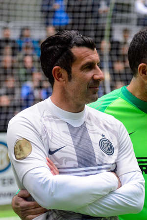 Milan - Nov 6, 2018: Luis Figo portrait close up. Friendly match Inter Forever - Barca Legends