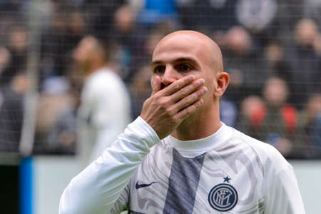 Milan - Nov 6, 2018: Esteban Cambiasso emotionally reacts. Friendly match Inter Forever - Barca...