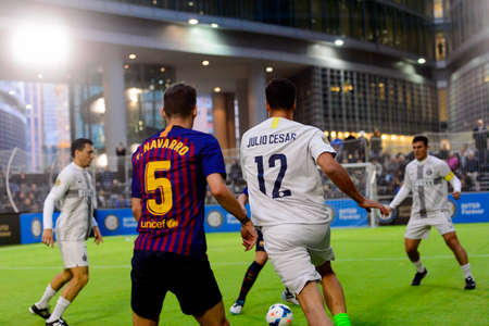 Milan - Nov 6, 2018: Julio Cesar in attack. Friendly match Inter Forever - Barca Legendsのeditorial素材